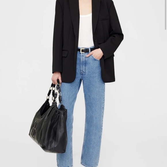 NWT Anine Bing Kate Tote Bag Nappa Leather Black Chain Monogram Logo Purse Gold - Picture 10 of 10